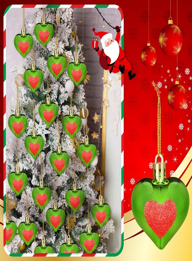Lunmon 24 Pcs Lime Green Christmas Heart Ornaments 1.8 Inch Heart Shaped Hanging Ornaments for Christmas Tree Anniversary Wedding Party Decoration(Classic) - Image 3